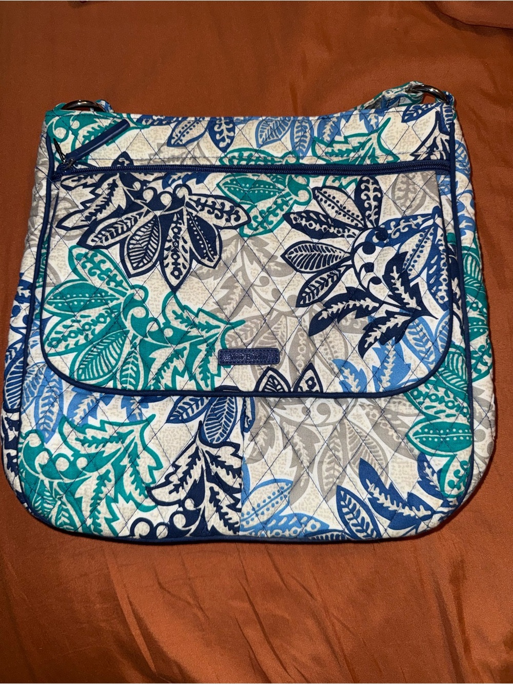 Vera Bradley Messenger style Floral Crossbody Bag in Teal & Navy
